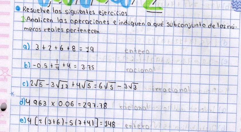Cuaderno: ejercicios de clasificación de números reales