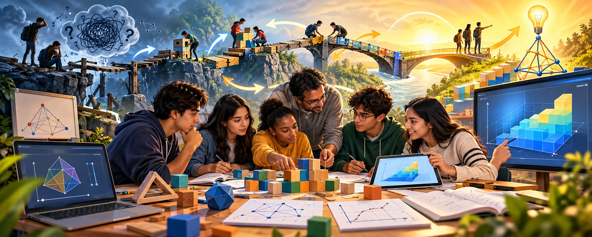 Estudiantes construyendo un puente de bloques: del desconcierto a la idea