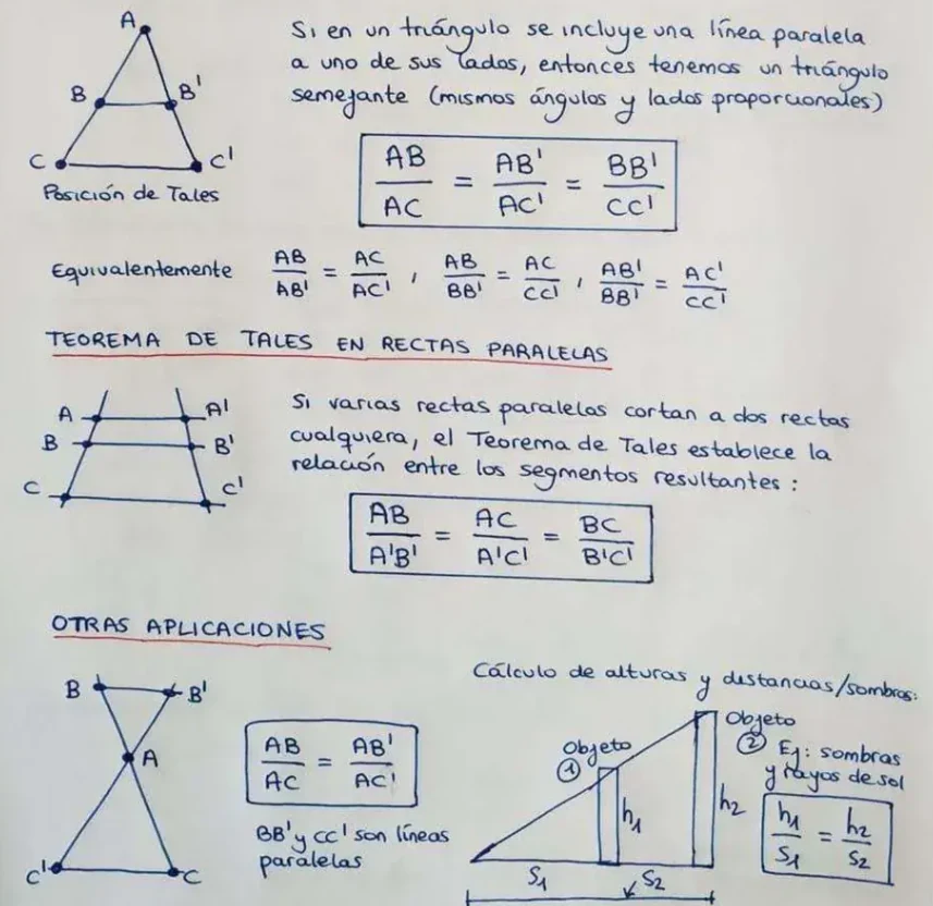 Apuntes manuscritos sobre el teorema de Tales